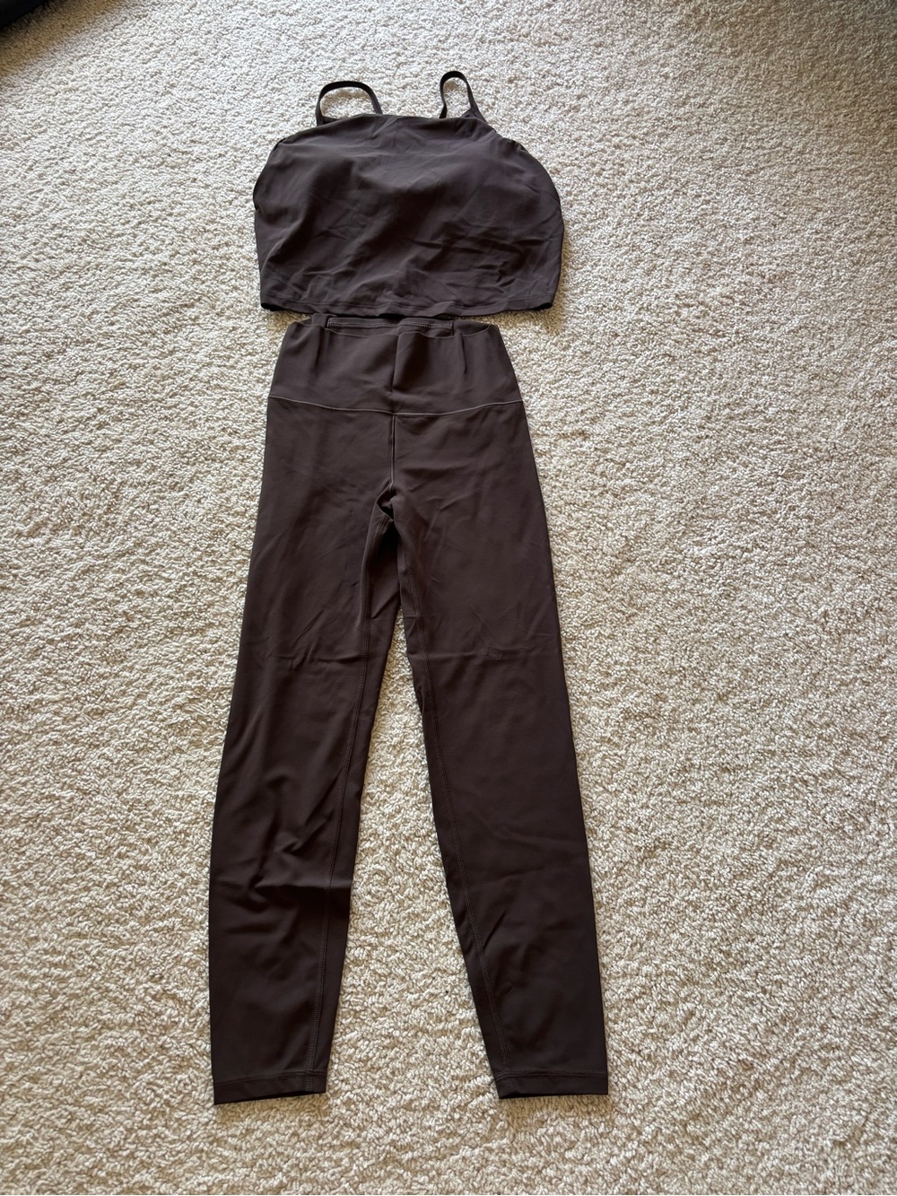EUC Old Navy Brown active wear set High-Waist M pants with L Cropped Tank